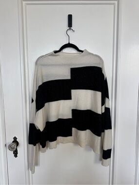 PILCRO Black & Cream Striped Women's Cashmere Sweater